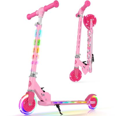 BELEEV Scooters for Kids with Light-Up Wheels & Stem & Deck, 2 Wheel Folding Scooter for Girls Boys, 3 Adjustable Height, Kick Scooter with Kickstand for Children Ages 3-12 (Pink)