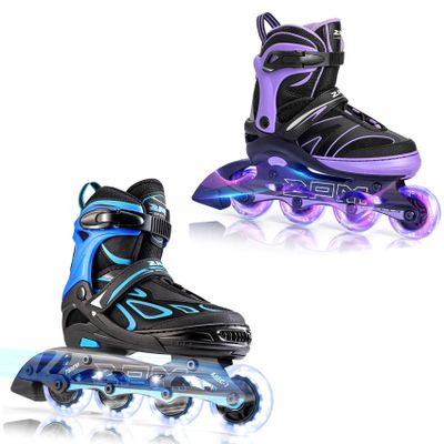 2PM SPORTS Azure Large Inline Skates + New Purple Large Inline Skates for Kids