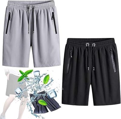 2PCS Puliam Shorts, ICY Shorts Men's Ice Silk Stretch Quick-Dry Shorts, Men's Plus Size Ice Silk Stretch Shorts (B,M)