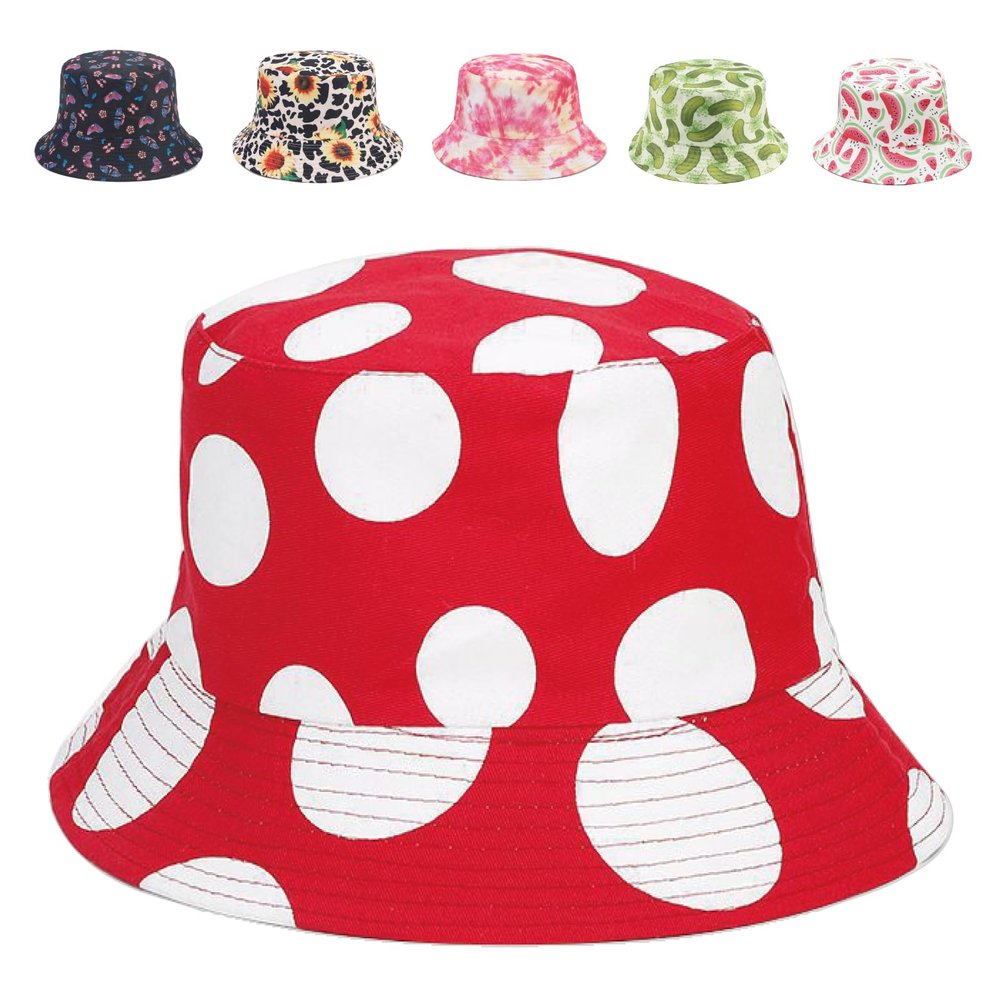Gadfary Reversible Bucket Hat for Women Summer Travel Fisherman Cap, Girls Cute Double Side Wear Bucket Cap (Red Mushroom)
