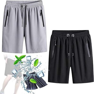 2PCS Puliam Shorts, ICY Shorts Men's Ice Silk Stretch Quick-Dry Shorts, Men's Plus Size Ice Silk Stretch Shorts (B,8XL)
