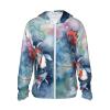 Dwrepo UPF50+ Colorful Carp Fish in The Pond Watercolor Sun Protection Hoodie Jacket Quick Dry Long Sleeve Sun Shirt for Men Women, Large, Black view 1
