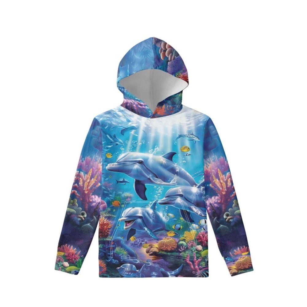 WELLFLYHOM Kids Dolphin Hoodie for Girls 8-10T Cute Blue Sweatshirt Long Sleeve Shirt for Teen Boys Graphic Pullover Hoodie Workout Casual Sweater Shirts Fall Outfits Activewear