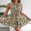 Lymzpwg Women's Sleeveless Halter Dress Casual Ruffled Swing Floral Dress Vacation Dress (Color : Yellow, Size : Large) view 4