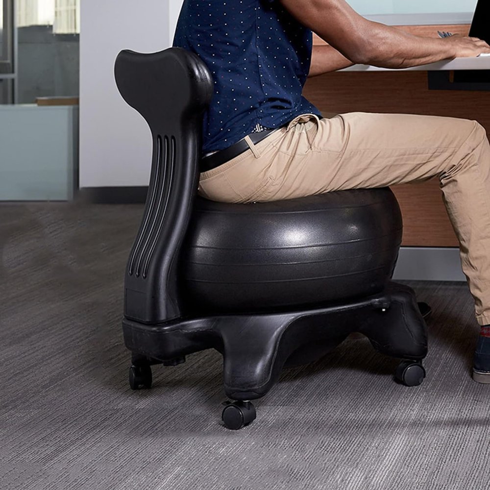 EXCLURA Office Ergonomic Ball Chair Balance Ball Stool, Exercise Ball Chair Set with Base  Back  Wheels  Pump, Balance Ball Chair for Adults Desk