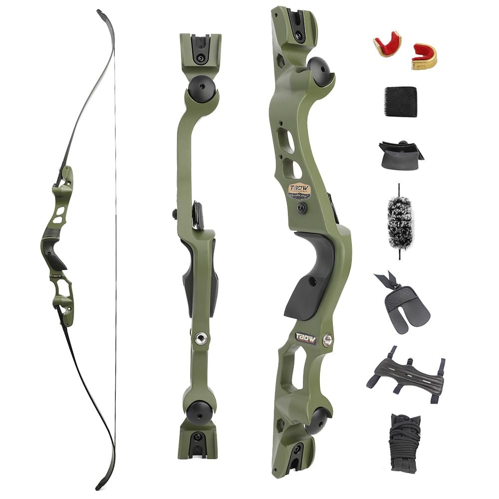 62 Inch ILF Recurve Bow with Gordon Limbs 25-60Lbs Metal Riser Competition Athletic Recurve Bow for Adult Right Handed Hunting Longbow (Green, 40 Lbs)