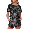 Renewold Dragonfly Flower Print Womens Pajama Sets Short Sleeve Pajamas Set 2PCS Pjs Set for Women Soft Comfortable Sleepwear Loungewear Clothing for Night Party Yoga Beach Size L view 1
