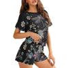 Renewold Dragonfly Flower Print Womens Pajama Sets Short Sleeve Pajamas Set 2PCS Pjs Set for Women Soft Comfortable Sleepwear Loungewear Clothing for Night Party Yoga Beach Size L view 3