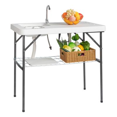 Fish Cleaning Table,Portable Folding Camping Table, Outdoor Fish Cleaning Station 101x65.5x92cm HDPE,Portable Outdoor Camping Table Station for Dock Beach Patio Picnic 39.76" L x 25.78" W x 36.2" H