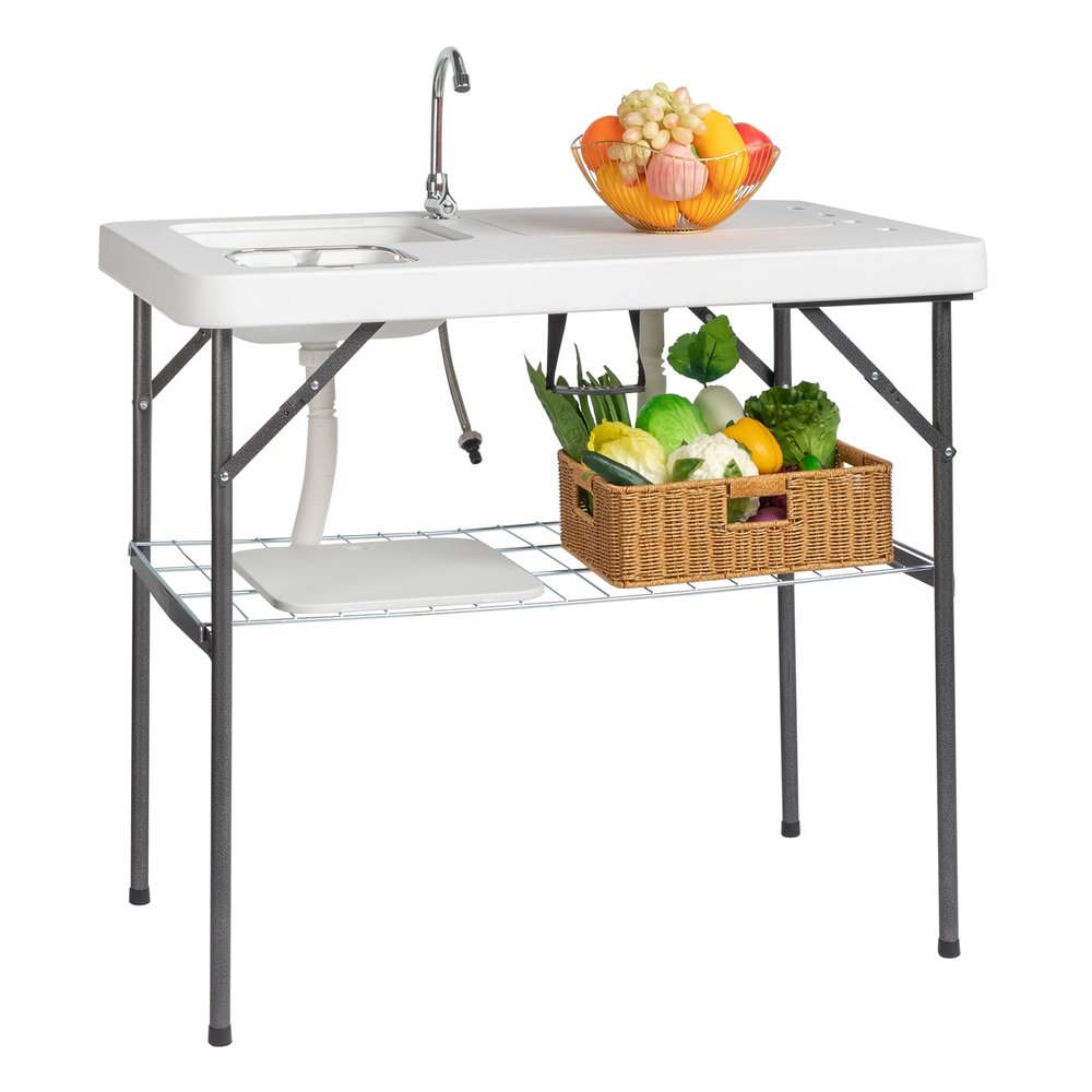 Fish Cleaning Table,Portable Folding Camping Table, Outdoor Fish Cleaning Station 101x65.5x92cm HDPE,Portable Outdoor Camping Table Station for Dock Beach Patio Picnic 39.76" L x 25.78" W x 36.2" H