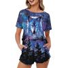 Renewold Wolf Forest Print Women's Pajama Sets Pjs Set Women Lounge Sleepwear Night Suit Clothing Short Sleeves Top Shorts for Spring Summer Fall Winter Size XL view 1