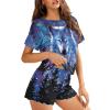 Renewold Wolf Forest Print Women's Pajama Sets Pjs Set Women Lounge Sleepwear Night Suit Clothing Short Sleeves Top Shorts for Spring Summer Fall Winter Size XL view 3