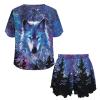 Renewold Wolf Forest Print Women's Pajama Sets Pjs Set Women Lounge Sleepwear Night Suit Clothing Short Sleeves Top Shorts for Spring Summer Fall Winter Size XL view 4