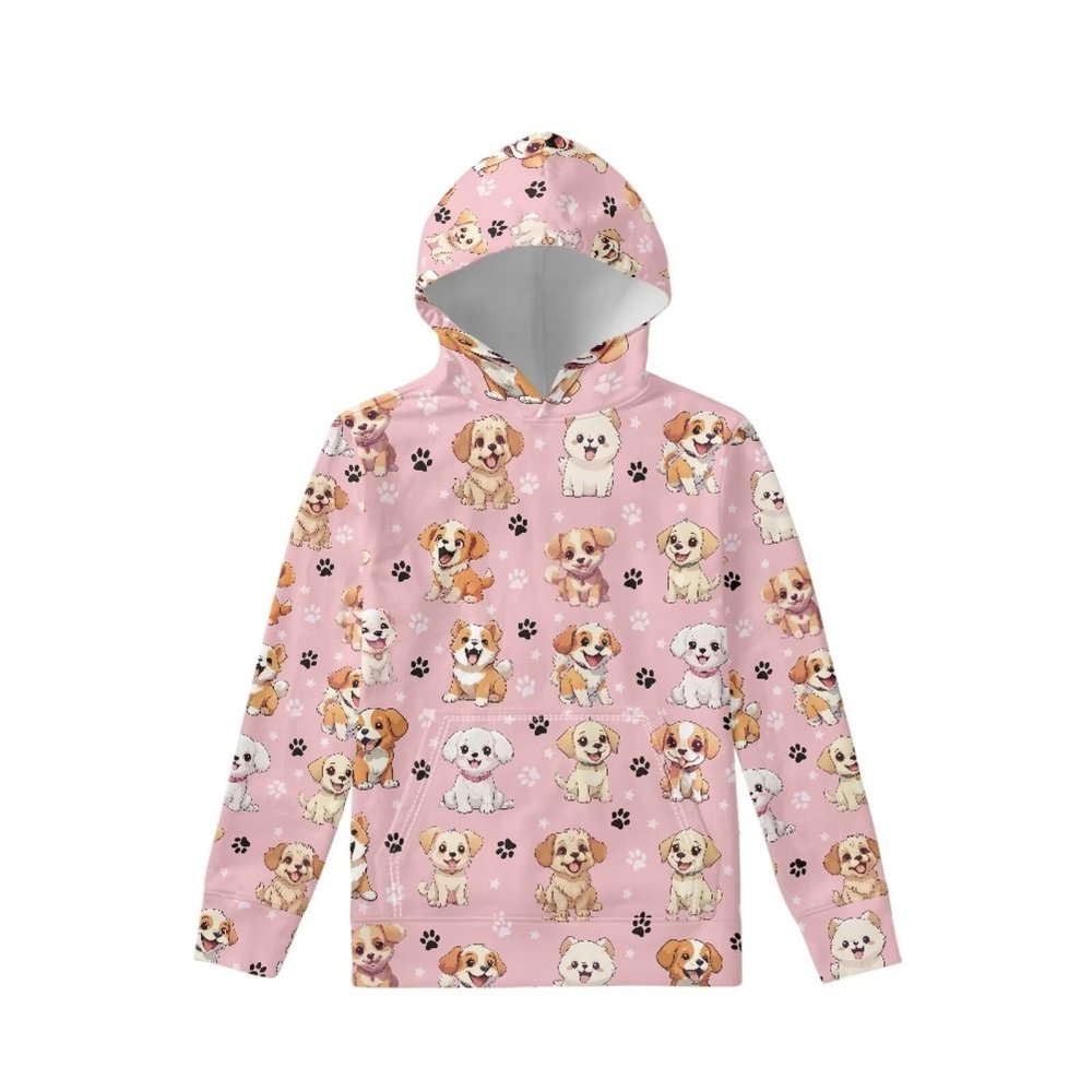 WELLFLYHOM Pink Hoodies Girls Fashion Sweatshirt 8-10T Puppy Dog Graphic Pullover Hoodie Cute Outfit Dog Paw Print Long Sleeve Hooded Sweatshirt Workout Casual Sweater Shirt