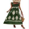 chouyatou Women's Retro Smocked Bohemian Maxi Dress Floral Print Spaghetti Strap Swing Beach Party Dress (X-Large, Green) view 1