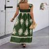 chouyatou Women's Retro Smocked Bohemian Maxi Dress Floral Print Spaghetti Strap Swing Beach Party Dress (X-Large, Green) view 3