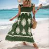 chouyatou Women's Retro Smocked Bohemian Maxi Dress Floral Print Spaghetti Strap Swing Beach Party Dress (X-Large, Green) view 4