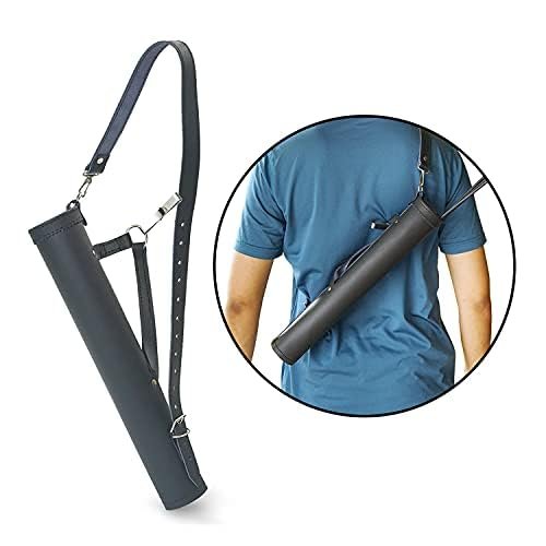 LC's Archery Back Arrow Quiver -Genuine Leather Arrow Quiver-Traditional Handmade Quiver for Arrows for Hunting & Target Practicing-Adjustable Lightweight & Comfortable (Cow Leather, Black Leather)