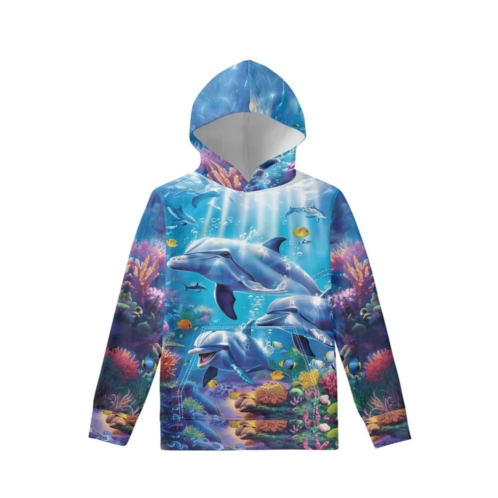 WELLFLYHOM Kids Dolphin Hoodie for Girls 14T-16T Cute Blue Sweatshirt Long Sleeve Shirt for Teen Boys Graphic Pullover Hoodie Workout Casual Sweater Shirts Fall Outfits Activewear