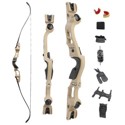 62 Inch ILF Recurve Bow with Gordon Limbs 25-60Lbs Metal Riser Competition Athletic Recurve Bow for Adult Right Handed Hunting Longbow (Earth, 45 Lbs)