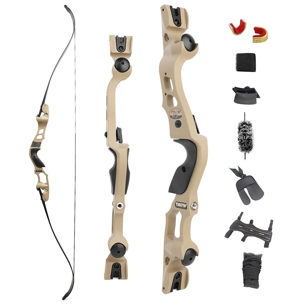 62 Inch ILF Recurve Bow with Gordon Limbs 25-60Lbs Metal Riser Competition Athletic Recurve Bow for Adult Right Handed Hunting Longbow (Earth, 45 Lbs)