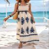 chouyatou Women's Retro Smocked Bohemian Maxi Dress Floral Print Spaghetti Strap Swing Beach Party Dress (X-Large, Navy Blue) view 2