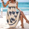 chouyatou Women's Retro Smocked Bohemian Maxi Dress Floral Print Spaghetti Strap Swing Beach Party Dress (X-Large, Navy Blue) view 3