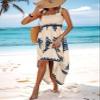 chouyatou Women's Retro Smocked Bohemian Maxi Dress Floral Print Spaghetti Strap Swing Beach Party Dress (X-Large, Navy Blue) view 4