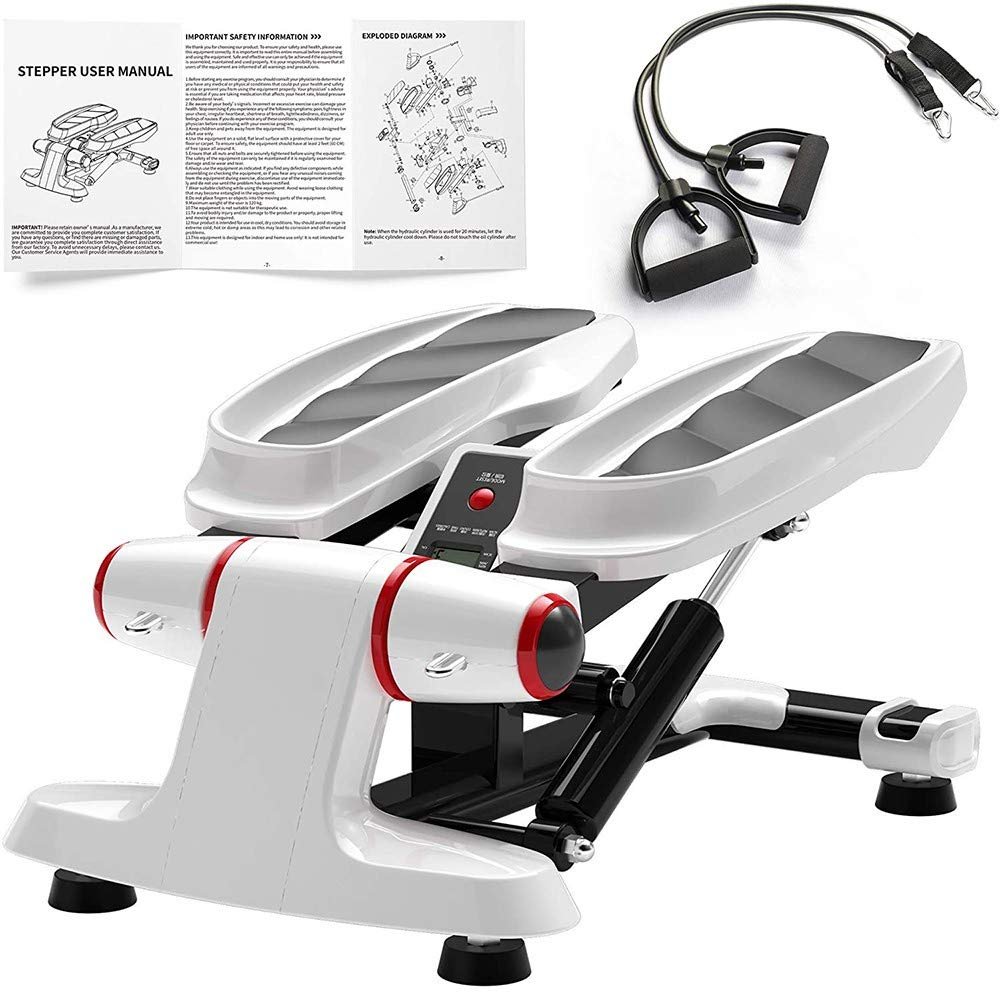 ZHCWEP Mini Stepper, Premium Treads, Multifunction Computer with LCD Display, incl. Power Ropes, Hydraulic Shock Absorbing System, Maximum Load Capacity: 120 KG Efficency, Red