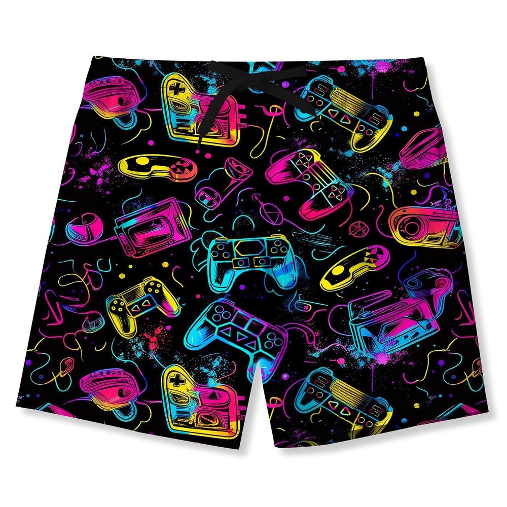 ALISISTER Boys Swim Trunks Size 10-12 with Compression Liner Neon Gamer Game Bathing Suit Kids Swim Shorts Boxer Briefs Swimsuit Swimming