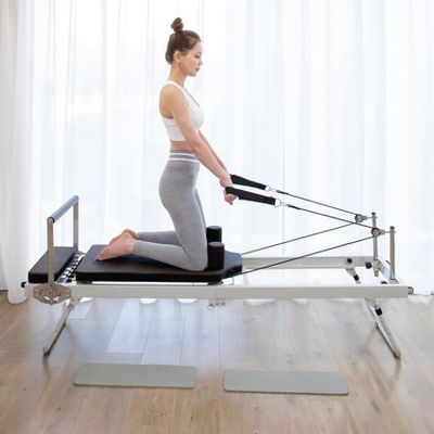 Generic Foldable Pilates Reformer, Pilates Machine & Equipment for Home Use and Gym Workout, Suitable for Beginners and Intermediate Users, silver