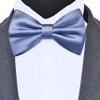 Branduce Dusty Blue Bow Tie for Men Pre-tied Adjustable Silk Blend Bowties for Wedding Party (BB05-43) view 2
