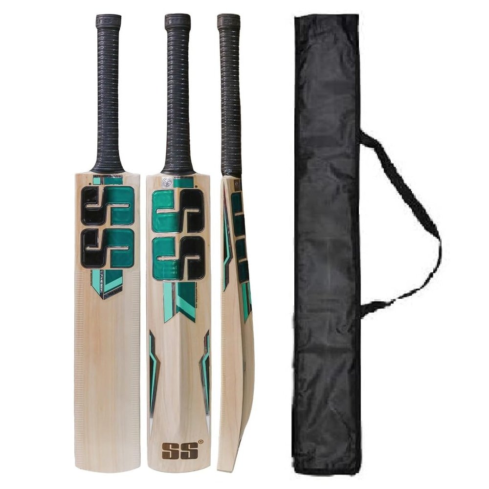 BA SPORTS Cricket Bat Kahmiri Popular Willow Full Size SS Cricket Bat for Tennis Balll, Plastic Ball, Lather Ball, Rubber Bal with Bat Cover (Green)