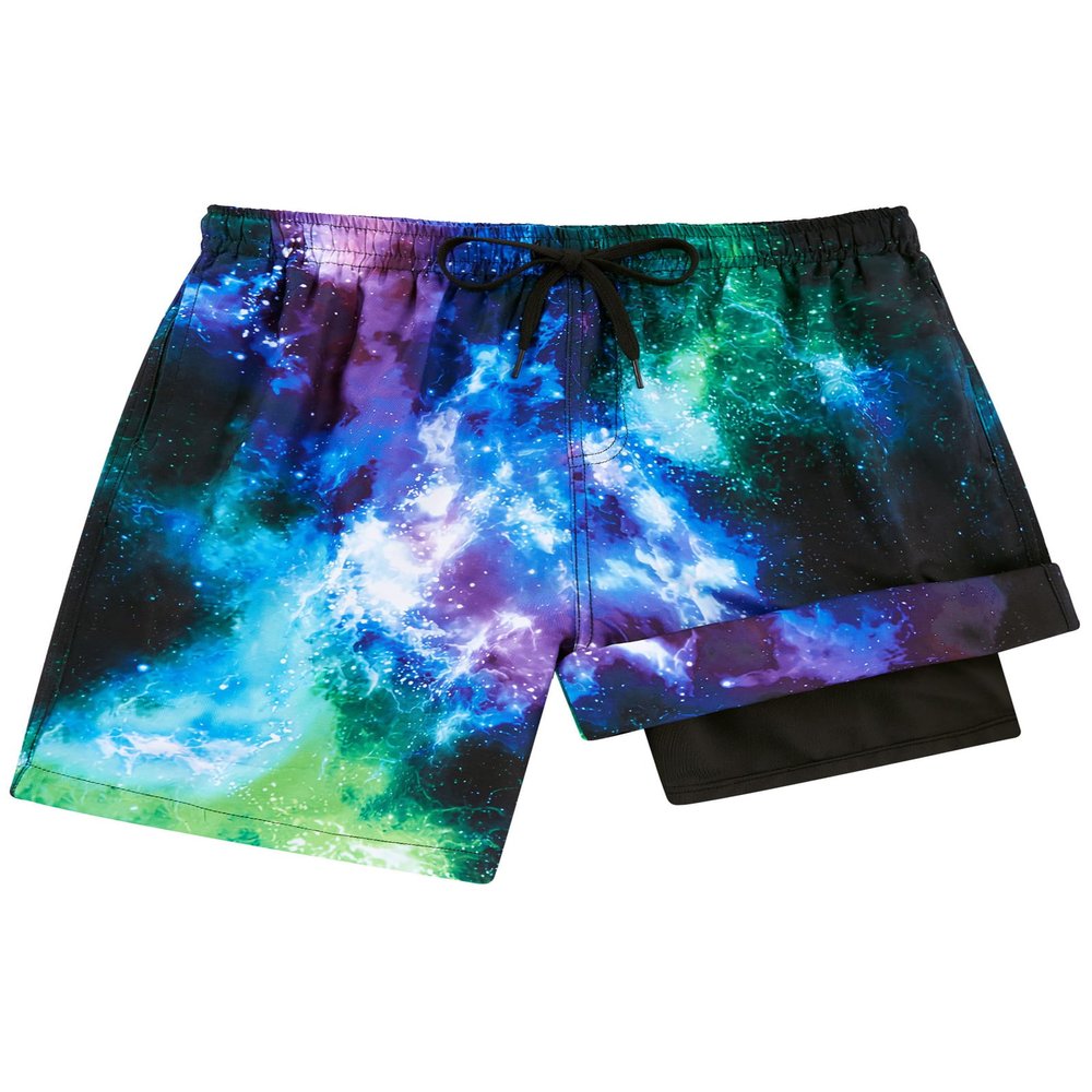 ALISISTER Boys Swim Trunks Size 14-16 with Compression Liner Space Galaxy Bathing Suit Teen Youth Swim Shorts Boxer Briefs Swimsuit Swimming