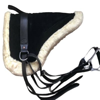 EQUIGEAR Western Horse Leather Bareback PAD with Stirrups TREELESS Saddle Girth Cinch Included TACK Fleece Non Slip Contoured A-01