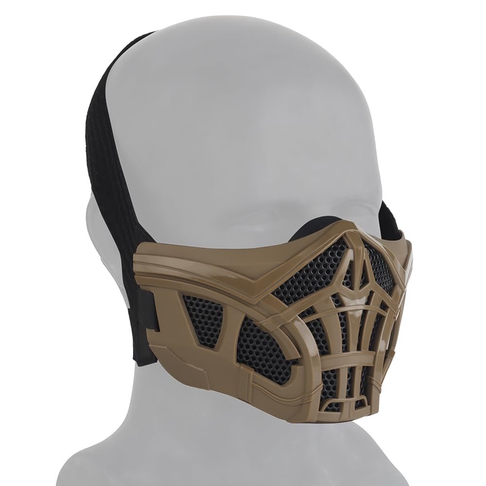 Airsoft Half Face Masks, Half Lower Steel Mesh Airsoft Protective Gear Breathable Silicone Lining Mesh Cover for Adult Men Women BBS Airsoft Shooting CS Survival Games (TAN)