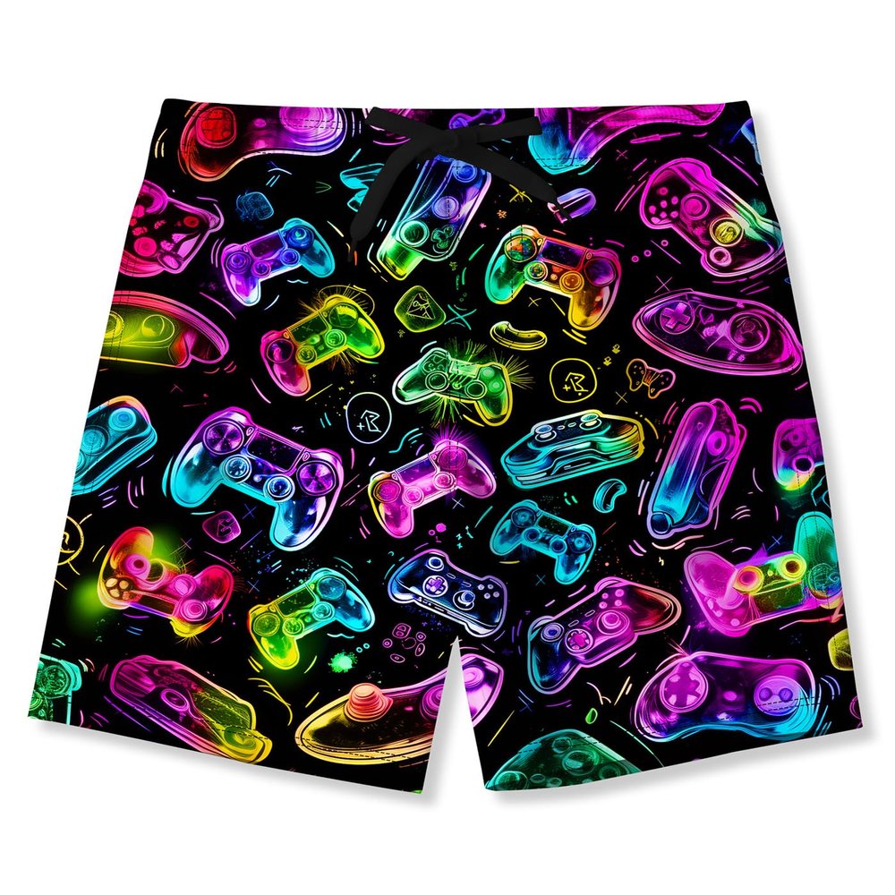 ALISISTER Boys Swim Trunks Size 10-12 with Compression Liner Neon Game Gamer Bathing Suit Kids Swim Shorts Boxer Briefs Swimsuit Swimming