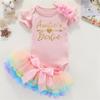 Acwssit Aunties Bestie Baby Clothes Girl Baby Gifts From Aunt Little Bestie Auntie Baby Girl Outfits Pink Bodysuit Rainbow Skirt 6 Months view 2