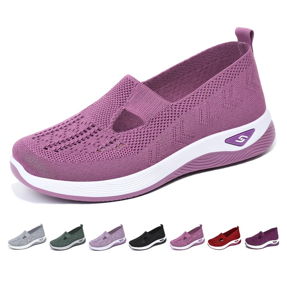 Women's Woven Orthopedic Breathable Soft Shoes Go Walking Slip on Diabetic Foam Shoes Hands Free Slip in Sneakers Arch Support, Purple, 9.5-10 Wide