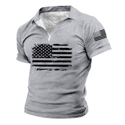 ZYXTIM American Flag Patriotic 1776 Shirt for Men Short Sleeve Quarter Zipper Distressed Polo Shirts Muscle Fit Independence Day T-Shirt(Grey,Medium)