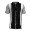 ZYXTIM Men's Knit Button Down Shirts Short Sleeve Retro Polo Shirts Stripe Jacquard Fashion Casual Beach Tops Plus Size Smart Work Tops(Black01,Large) view 3