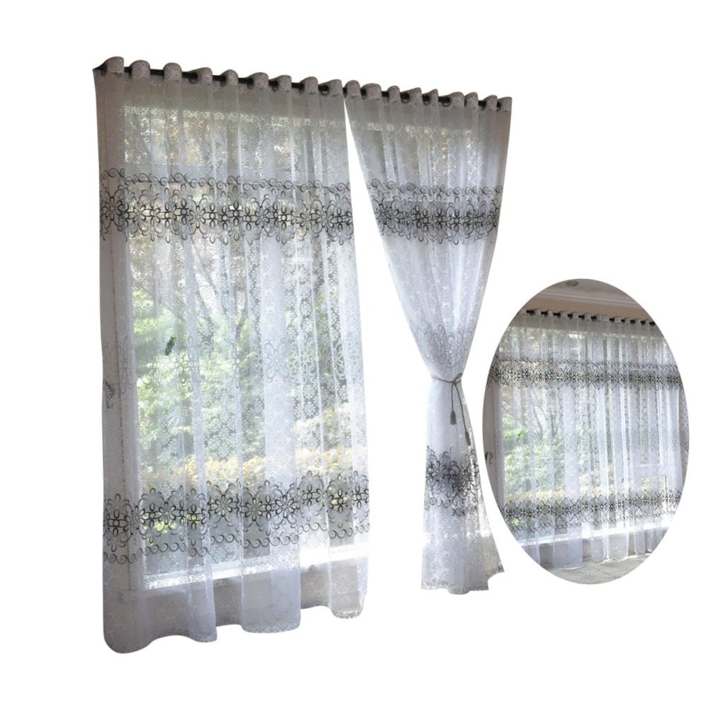 Cabilock Semi-Sheer Window Curtain Polyester Nice Wear Tear Resistance Boho Style for Home Grey