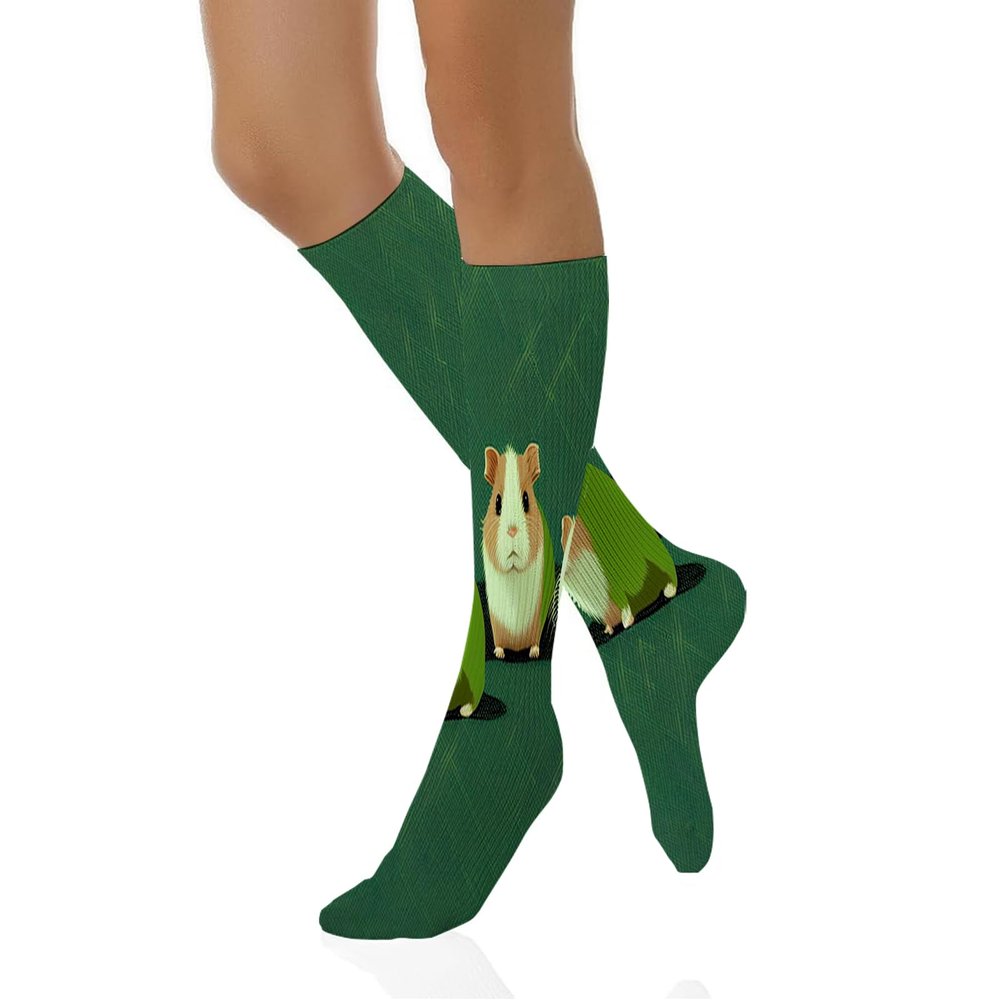 Yioniii Cute guinea pigs pattern Socks for Women Soft Warm Long Socks Mens Compression Socks Running Socks Hiking Socks,Green