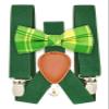 Qenidm Boy Suspenders Bow Tie Set, Forestgreen Suspenders with Sage Beige Check view 1