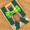 Qenidm Boy Suspenders Bow Tie Set, Forestgreen Suspenders with Sage Beige Check view 2