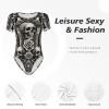 Augenstern Gothic-Baroque-Skull-Stripe Women's Short-Sleeve Round Neck One-Piece Swimsuit Small Black view 2