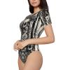 Augenstern Gothic-Baroque-Skull-Stripe Women's Short-Sleeve Round Neck One-Piece Swimsuit X-Large Black view 3