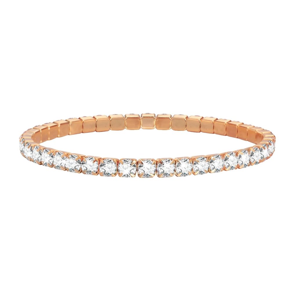 NineFit Basics Cubic Zirconia Tennis Bracelet for Women, Elastic Stainless Steel Rose Gold Color Hand Chain (Rose Gold), Large