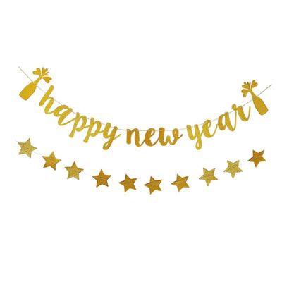 Alipis 1set Year Party Banners Glittery Buntings Wine Bottle Design for Festive Decor Golden for Walls Doors and