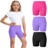 Somaibo 3 Pack Girls Bike Shorts Kids Cotton Cartwheel Athletic Gymnastics Shorts for Running Dance 10-12 Years Black Purple Rose view 1